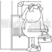 Cartoon of an Outlined Santa in His Pajamas Trying to Fix a Furnace - Royalty Free Vector Clipart © djart #1146369