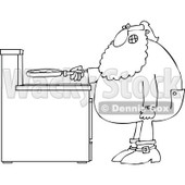 Cartoon of an Outlined Santa in His Pajamas Frying Eggs for Breakfast - Royalty Free Vector Clipart © djart #1146374