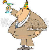 Cartoon of a Businessman Wearing a Party Hat and Toasting - Royalty Free Vector Clipart © djart #1146377