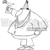 Cartoon of an Outlined Businessman Wearing a Party Hat and Toasting - Royalty Free Vector Clipart © djart #1146379