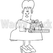 Cartoon of an Outlined Woman Carring a Gift Box - Royalty Free Vector Clipart © djart #1146382