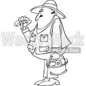 Cartoon of an Outlined Man Gathering Mushrooms - Royalty Free Vector Clipart © djart #1151313