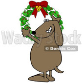 Cartoon of a Happy Dog Hanging a Christmas Bone Wreath - Royalty Free Illustration © djart #1151803