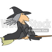 Cartoon of a Witch Flying on a Broomstick - Royalty Free Vector Illustration © djart #1151805