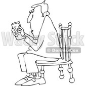 Cartoon of an Outlined Man Sitting in a Chair and Texting on a Phone - Royalty Free Vector Clipart © djart #1154594