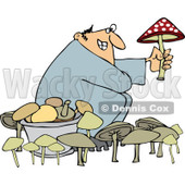 Cartoon of a Man Picking Mushrooms One Being Poisonous - Royalty Free Vector Illustration © djart #1158957