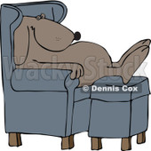 Cartoon of a Dog Sleeping in a Chair with His Feet on an Ottoman - Royalty Free Vector Illustration © djart #1158958