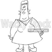 Cartoon of an Outlined Woman with Fat Arms, Wearing a Dress - Royalty Free Vector Clipart © djart #1160530
