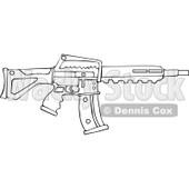 Cartoon of an Outlined Semi Automatic Assault Rifle with a Clip - Royalty Free Vector Clipart © djart #1160710