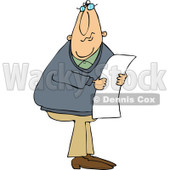 Cartoon of a Caucasian Man Wearing Glasses and Reading a Long Document - Royalty Free Vector Clipart © djart #1160714