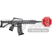 Cartoon of a Black Semi Automatic Assault Rifle with a Stop Sign - Royalty Free Vector Clipart © djart #1160723