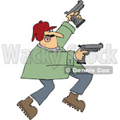 Cartoon of a Man Running and Shooting Two Pistols - Royalty Free Vector Clipart © djart #1160953