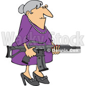 Cartoon of a Senior Caucasian Woman Holding an Assault Rifle - Royalty Free Vector Clipart © djart #1160955