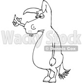 Cartoon of an Outlined Mad Donkey Flipping the Bird - Royalty Free Vector Clipart © djart #1162300