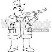 Cartoon of an Outlined Hunting Man Using a Shotgun - Royalty Free Vector Clipart © djart #1164203