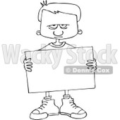 Cartoon of an Outlined Angry Boy Holding a Sign - Royalty Free Vector Clipart © djart #1164204