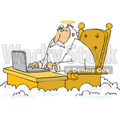 Cartoon of Jesus Working on a Laptop at a Desk in Heaven - Royalty Free Vector Clipart © djart #1164210