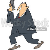 Cartoon of a Secret Agent Man Holding up His Firearm - Royalty Free Vector Clipart © djart #1166758