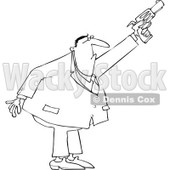 Cartoon of an Outlined Secret Agent Man Shooting His Firearm - Royalty Free Vector Clipart © djart #1166760