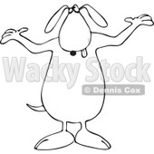 Cartoon of an Outlined Dog Standing and Shrugging - Royalty Free Vector Clipart © djart #1168032