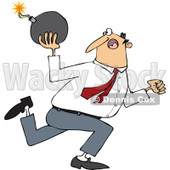 Cartoon of a Caucasian Businessman Running and Ready to Throw a Bomb - Royalty Free Vector Clipart © djart #1168923