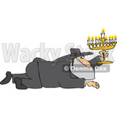 Cartoon of a Rabbi Man Crawling with a Menorah - Royalty Free Vector Clipart © djart #1170560
