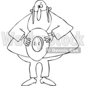 Cartoon of an Outlined Rabbi Holding His Hat - Royalty Free Vector Clipart © djart #1171664