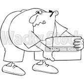 Cartoon of an Outlined Man Bending over and Picking up a Box - Royalty Free Vector Clipart © djart #1172034