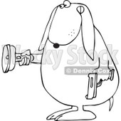 Cartoon of an Outlined Guard Dog Holding a Gun and Flashlight - Royalty Free Vector Clipart © djart #1172262