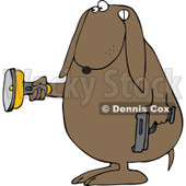 Cartoon of a Guard Dog Holding a Flashlight and Gun in the Dark - Royalty Free Clipart © djart #1172264