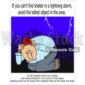 Cartoon of a Man Ducking in a Lightning Storm with Warning Text - Royalty Free Clipart © djart #1172274
