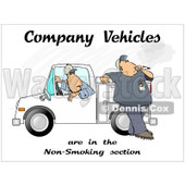Cartoon of a Man Smoking by a Work Vehicle with Text - Royalty Free Clipart © djart #1172275