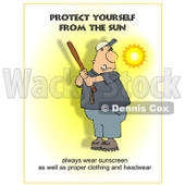 Cartoon of a Sunscreen Warning and a Man Batting - Royalty Free Clipart © djart #1172276