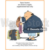 Cartoon of a Man Setting Clothes on a Floor Heater with Warning Text - Royalty Free Clipart © djart #1172278