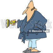 Cartoon of a Man in a Robe, Shining a Flashlight - Royalty Free Vector Clipart © djart #1173067