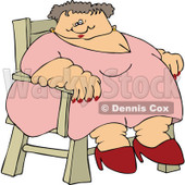 Cartoon of a Circus Freak Fat Lady Sitting in a Chair - Royalty Free Vector Clipart © djart #1173252