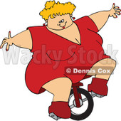 Cartoon of a Circus Freak White Fat Lady Riding a Unicycle - Royalty Free Vector Clipart © djart #1176085