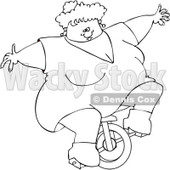 Cartoon of an Outlined Circus Freak Fat Lady Riding a Unicycle - Royalty Free Vector Clipart © djart #1176086