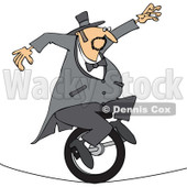 Cartoon of a Circus Man Riding a Unicycle on a Tight Rope - Royalty Free Vector Clipart © djart #1176088