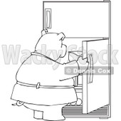 Cartoon of an Outlined Fat Pig Staring into a Fridge - Royalty Free Vector Clipart © djart #1177323