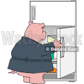 Cartoon of a Fat Pig Staring into a Fridge - Royalty Free Vector Clipart © djart #1177324