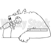 Cartoon of an Outlined Fat Pig Shoving Food into His Mouth - Royalty Free Vector Clipart © djart #1177325