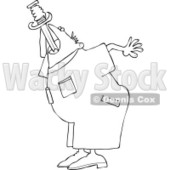 Cartoon of an Outlined Worker Man Practicing Sword Swallowing - Royalty Free Vector Clipart © djart #1177327