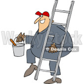Cartoon of a Happy Painter Worker Carrying a Ladder and Bucket - Royalty Free Vector Clipart © djart #1177330