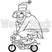 Cartoon of an Outlined Circus Clown Riding a Mini Bike - Royalty Free Vector Clipart © djart #1177331