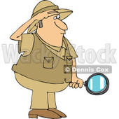 Cartoon of a Safari Man Holding a Magnifying Glass - Royalty Free Vector Clipart © djart #1177994