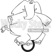 Cartoon of an Outlined Circus Elephant Riding a Unicycle - Royalty Free Vector Clipart © djart #1179796
