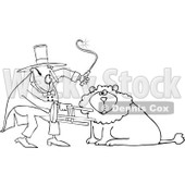 Cartoon of an Outlined Circus Lion Tamer Holding a Stool and Whip - Royalty Free Vector Clipart © djart #1181991