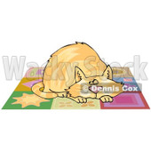Cartoon of a Chubby Ginger Cat Napping on a Quilt - Royalty Free Clipart © djart #1182690
