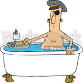 Cartoon of a Man Playing Sea Captain with a Boat in a Bath Tub - Royalty Free Vector Clipart © djart #1184717
